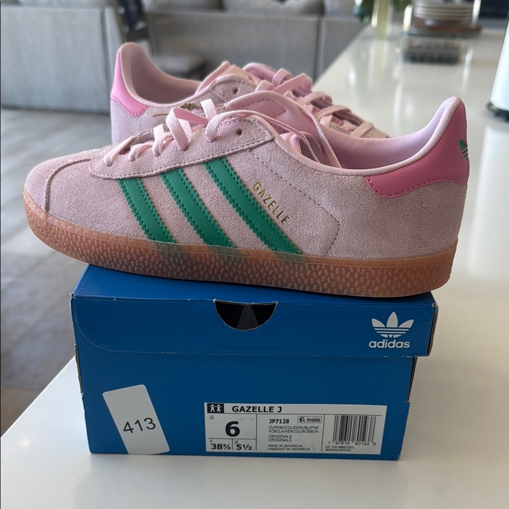 Adidas Gazelle Pink with Green Stripes